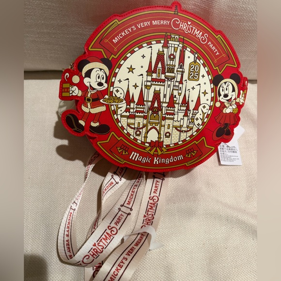 Disney Handbags - Disney loungefly Festive Red and Cream Mickeys very merry Christmas Party Bag
